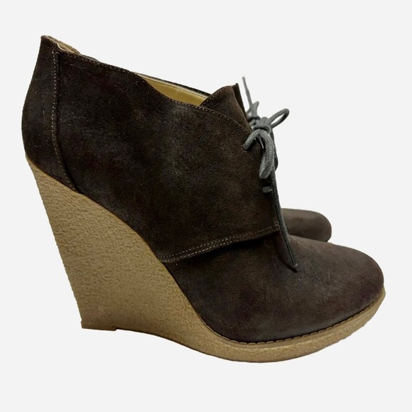 NEW Enzo Angiolini Womens Size 9.5 Flory Leather Lace Up Wedge Bootie Dark Brown - Picture 1 of 10